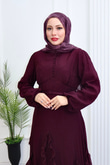 Qd6810b-Vual Asimetrik Kemerli Elbise-Mürdüm