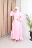 Qd6810b-Vual Asimetrik Kemerli Elbise-Pembe