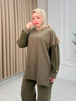 Qh5558-Mira Düğme Detaylı Takım-Yeşil
