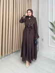 Qw5297-Dantelli Vual Elbise-Kahverengi