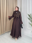 Qw5297-Dantelli Vual Elbise-Kahverengi