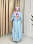 Qw5297-Dantelli Vual Elbise-Mavi
