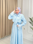 Qw5297-Dantelli Vual Elbise-Mavi