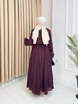 Qw5297-Dantelli Vual Elbise-Mürdüm