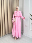 Qw5297-Dantelli Vual Elbise-Pembe