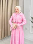 Qw5297-Dantelli Vual Elbise-Pembe