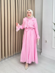 Qw5297-Dantelli Vual Elbise-Pembe