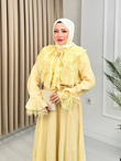 Qw5297-Dantelli Vual Elbise-Sarı