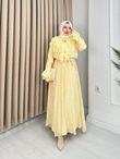 Qw5297-Dantelli Vual Elbise-Sarı