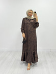 Qx8755-Batik Desen Jakar Elbise-Kahverengi