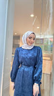 Qx8755-Batik Desen Saten Elbise-Lacivert