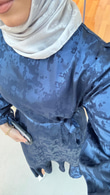 Qx8755-Batik Desen Saten Elbise-Lacivert