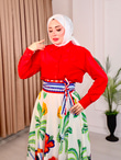 Ra4468c-Poplin Ravella Etekli Takım-Karışık Renkli