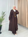 Rabia5578-Milano Vual Pantolonlu Takım-Koyu Kahverengi