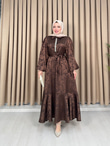 Rb2349-Taşlı Jakar Elbise-Kahverengi