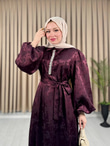 Rb2349-Taşlı Jakar Elbise-Mürdüm