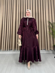 Rb2349-Taşlı Jakar Elbise-Mürdüm