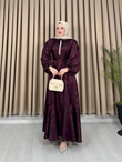 Rb2349-Taşlı Jakar Elbise-Mürdüm