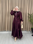 Rb2349-Taşlı Jakar Elbise-Mürdüm