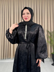 Rb2349-Taşlı Jakar Elbise-Siyah
