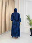 Rb2558-Desenli Şifon Elbise-Lacivert