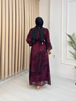 Rb2558-Desenli Şifon Elbise-Mürdüm
