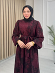 Rb2558-Desenli Şifon Elbise-Mürdüm