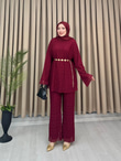 Rb3625-Dantel İkili Takım-Bordo