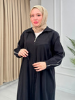 Rb3678-Tensel Uzun Fermuarlı Kap-Siyah
