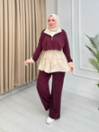 Rb5562-Tensel Çıtçıtlı Pantolonlu Takım-Mürdüm
