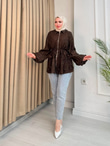 Rb6743-Vual Biye Kemerli Tunik-Kahverengi