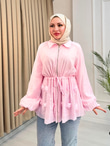 Rb6743-Vual Biye Kemerli Tunik-Pembe