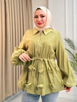 Rb6743-Vual Biye Kemerli Tunik-Yeşil