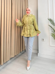 Rb6743-Vual Biye Kemerli Tunik-Yeşil