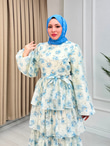 Rb6795-Şifon Çiçekli Elbise-Mavi