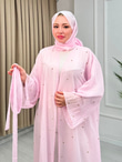 Rb6799-Vual Taş Serpme Kimono+Şallı Set-Tozlu Pembe