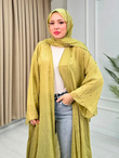 Rb6799-Vual Taş Serpme Kimono+Şallı Set-Yeşil