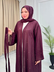 Rb6799-Vual Taş Serpme Kimono+Şallı Set-Mürdüm