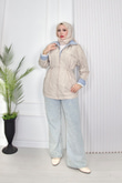 Rg8888-Denim Detaylı Paraşüt Trençkot-Bej