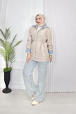 Rg8888-Denim Detaylı Paraşüt Trençkot-Bej