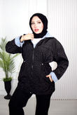 Rg8888-Denim Detaylı Paraşüt Trençkot-Siyah