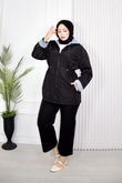 Rg8888-Denim Detaylı Paraşüt Trençkot-Siyah