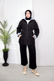 Rg8888-Denim Detaylı Paraşüt Trençkot-Siyah