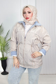 Rg8888-Denim Detaylı Paraşüt Trençkot-Bej