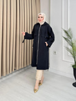 Rh3979-Pelerin Detaylı Kapüşonlu Uzun Kap-Siyah