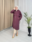 Rh3979-Pelerin Detaylı Kapüşonlu Uzun Kap-Mürdüm