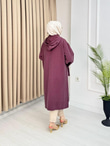 Rh3979-Pelerin Detaylı Kapüşonlu Uzun Kap-Mürdüm