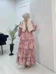 Rw2564-Renkli Şifon Kat Kat Elbise-Pembe