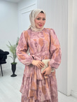 Rw2564-Renkli Şifon Kat Kat Elbise-Pembe