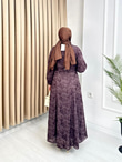 Rw5298-Flora İşlemeli Elbise-Koyu Kahverengi